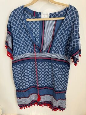 Romeo & Juliet Couture Blue Pom-Trim Swim/Beach  Cover-Up Size Small